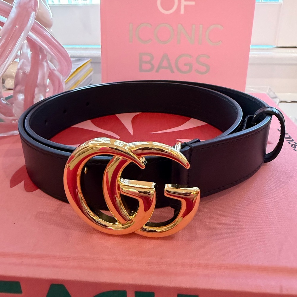 Gucci GG Marmont Belt Size 85/34 Black Leather | Gold Double G 1.5